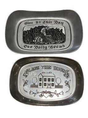 Wilton Armetale Pewter Trinket Tray Set Bless This House & Our Daily Bread